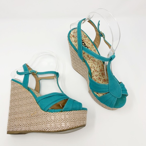 teal wedge heels